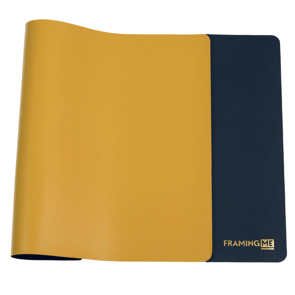 Mono-Ergo: Premium Leather Desk Mat Midnight Blue & Mustard